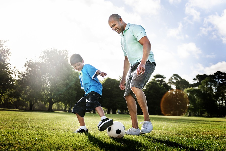 Family Father Son Togetherness Football Soccer Sport Concept